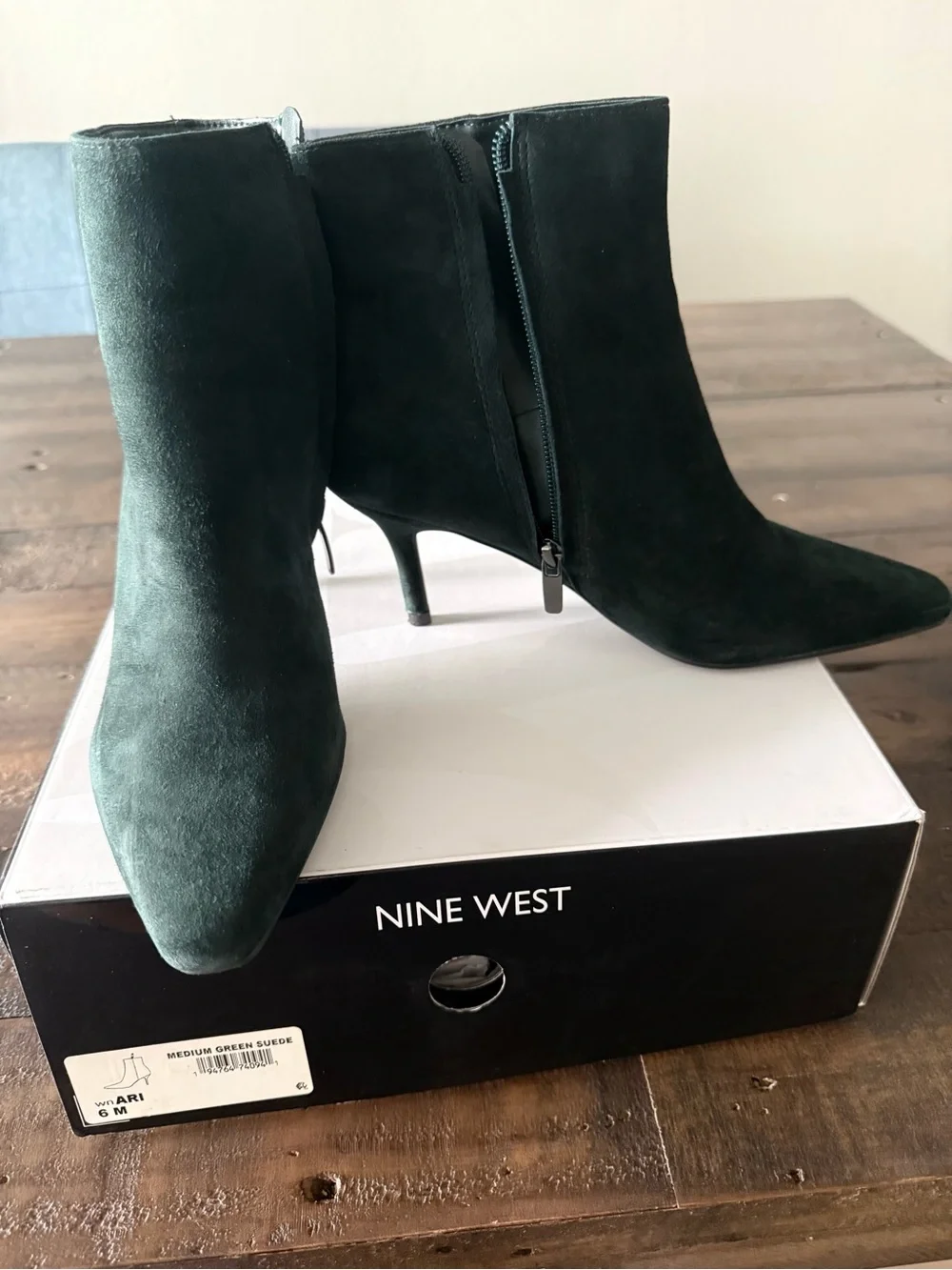 Nine West Dark Green Suede Pointed-Toe Ankle Booties - Ari Dress Bootie Sz 6